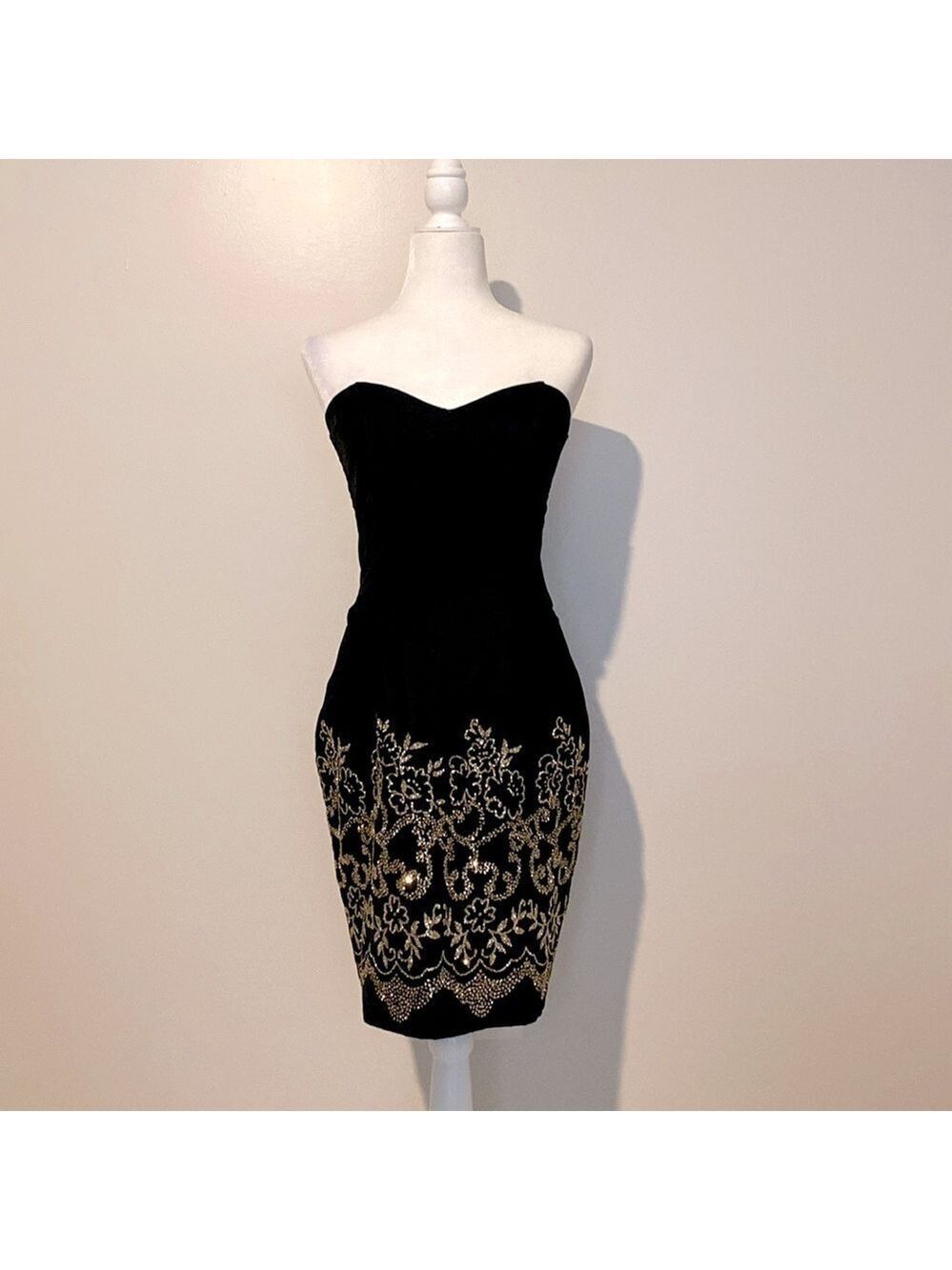 Jessica McClintock gunned sax black velvet gold glitter evening dress